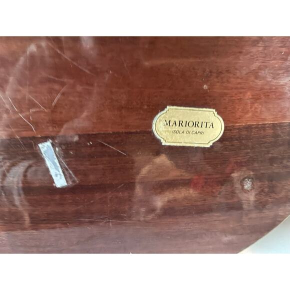 Vintage Marjorita Isola di Capri Inlaid Wood Serving Tray w/ Brass Handles - Picture 6 of 7